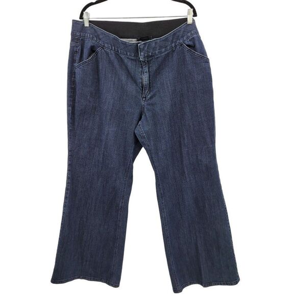 Venezia Jeans 24 Dark Wash Wide Leg Flare Stretch Elastic Waistband 4 Pocket Zip - Picture 1 of 13
